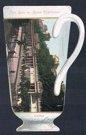 Ansichtskarte von Karlsbad in Becherform