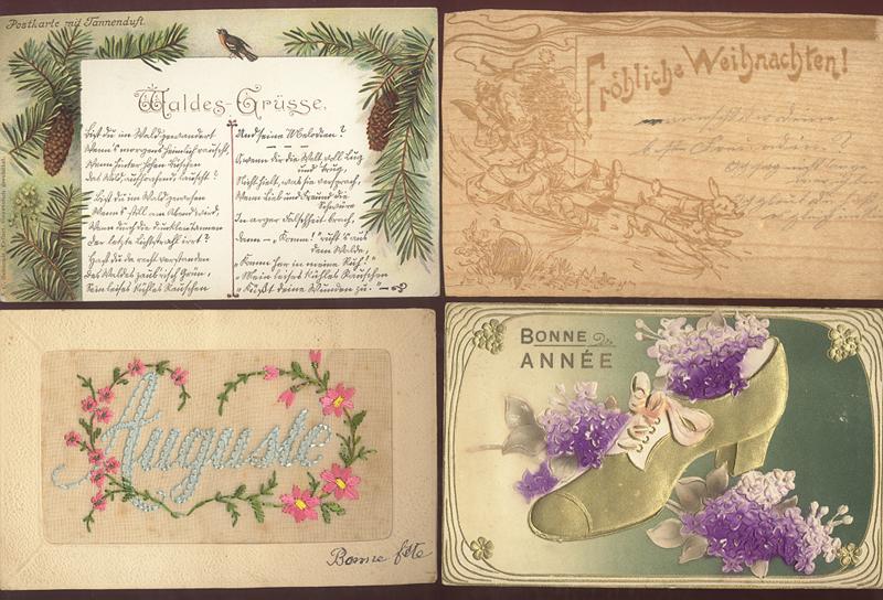 4 Karten aus ungew�hnlichen Materialien